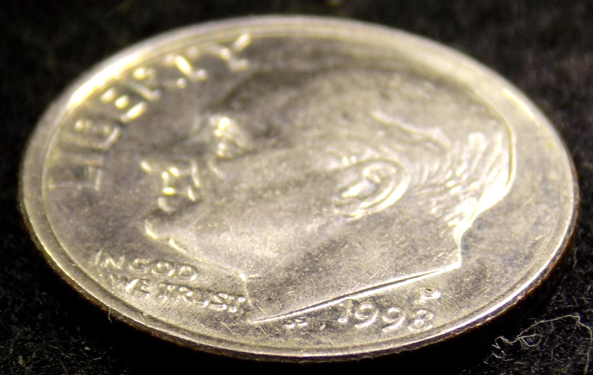 1998-P Roosevelt Dime Misaligned Die Obverse Off Center Error