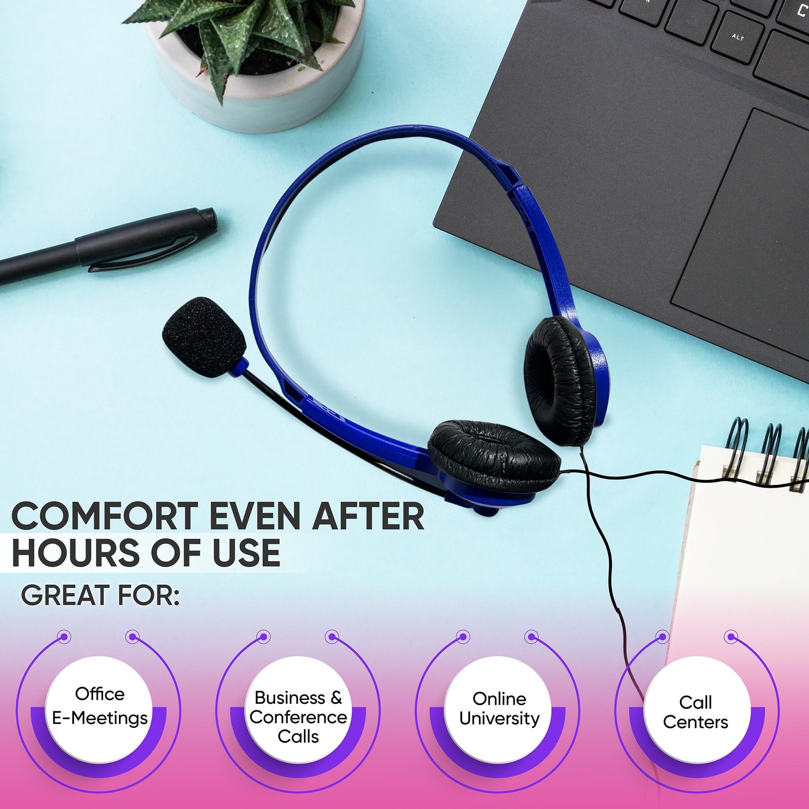 Bulktech 1 Pack Wired On-Ear Leather 1 Pack, headsets with mic black