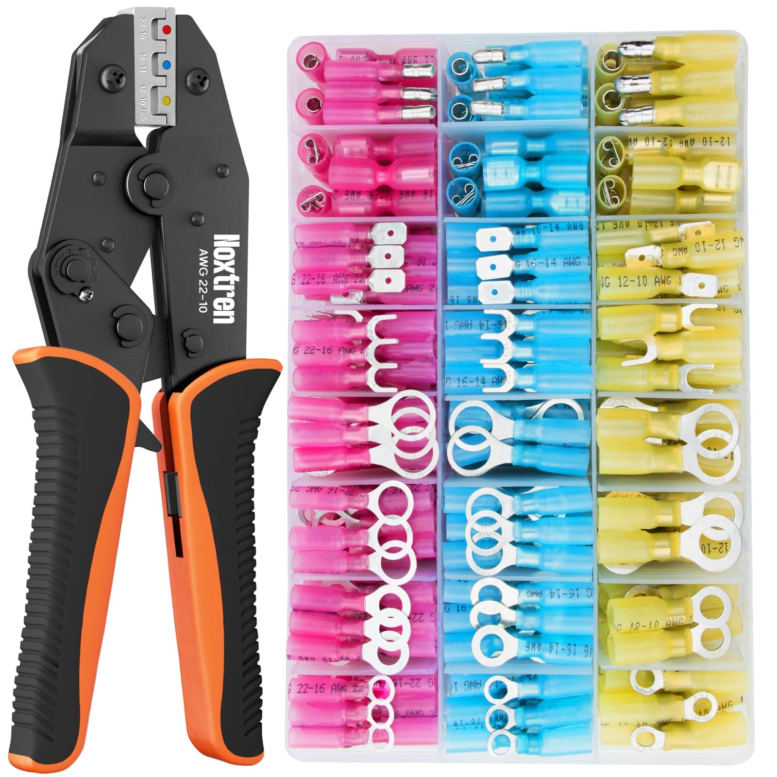 Noxtren Crimping Tool For Heat Shrink Connectors, 310 pieces, Red Blue Yellow