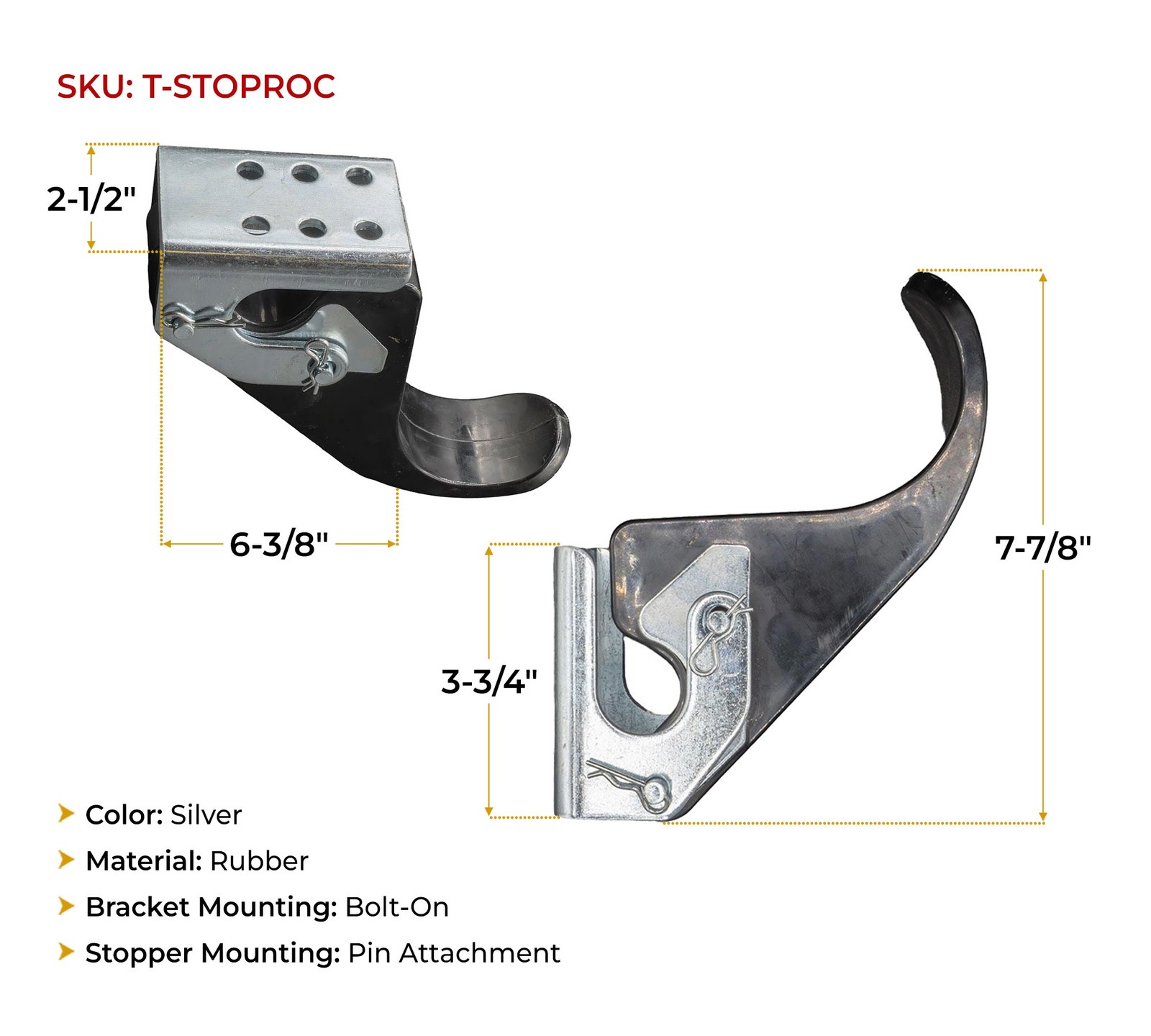 6" Rubber Upright Tarp Stop Kit w/ Easy Stop Bracket for Roll Tarp Systems