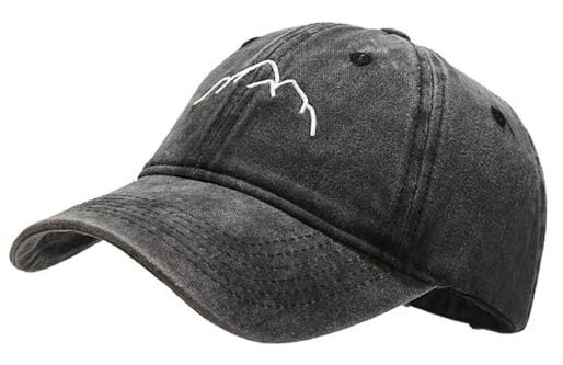 Vintage Washed Distressed Baseball Cap Adjustable One Size Mountain Black
