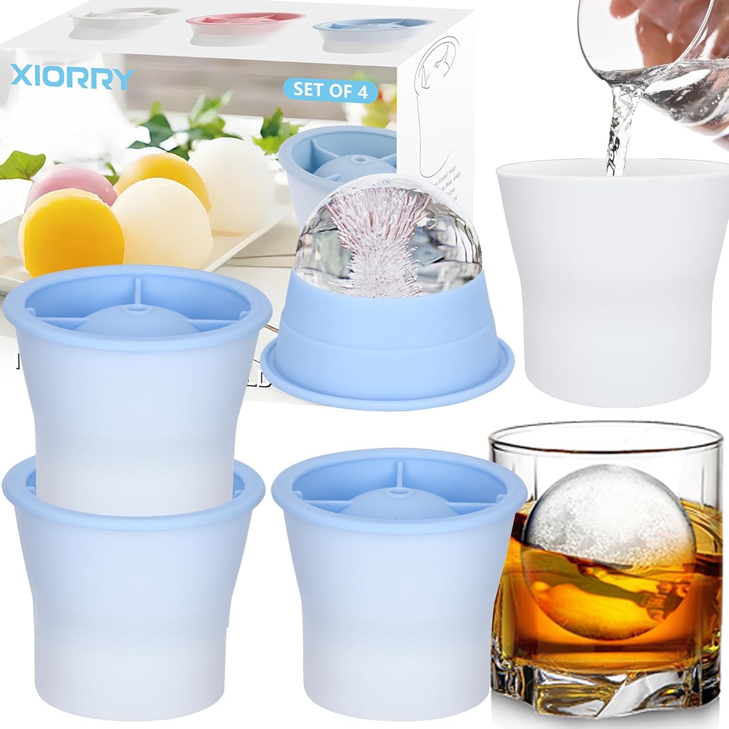 Upgrade Ice Molds 4 PCS Silicone Sphere Ice Mold Maker Stackable Easy Release
