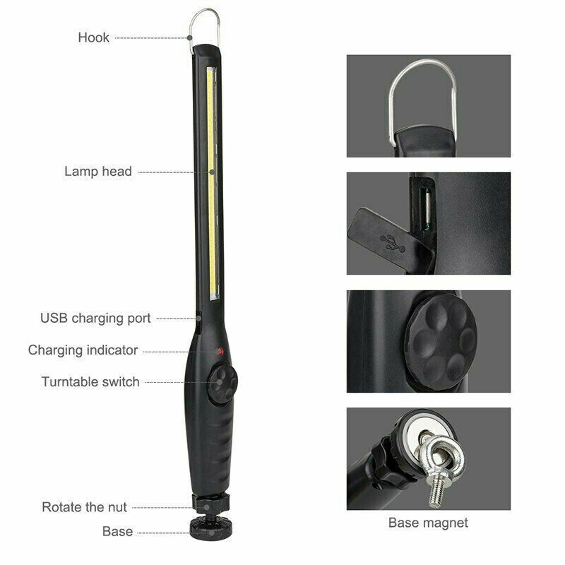 Rechargeable LED COB Work Light Mechanic Flashlight Lamp Magnetic Base Bright