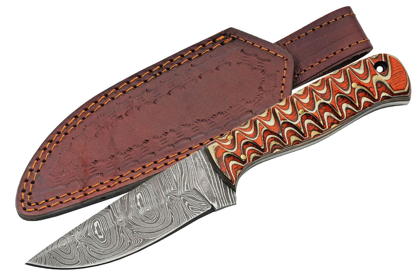Damascus Twisted Fixed Knife 4" Damascus Steel Full Tang Blade Wood Handle
