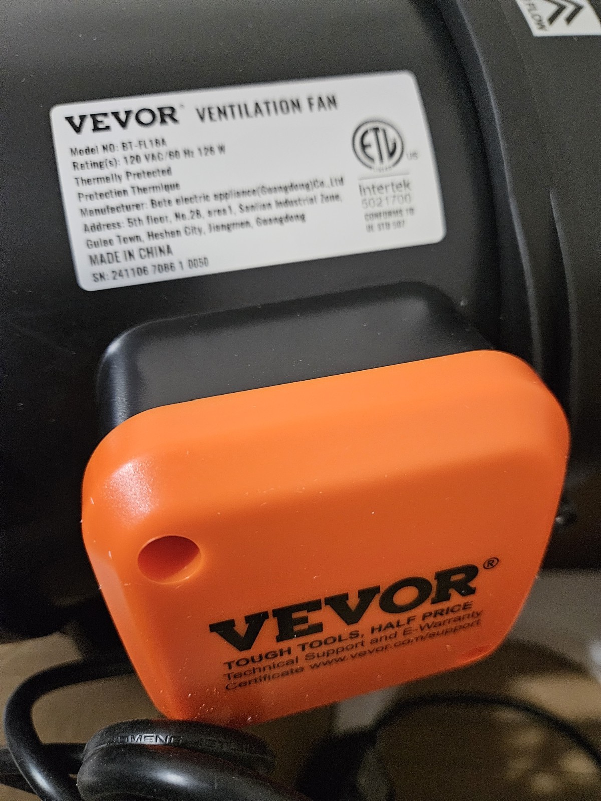 VEVOR XLGDFJYCHSEC8T5SC 8 Inch Inline Duct Fan - Black