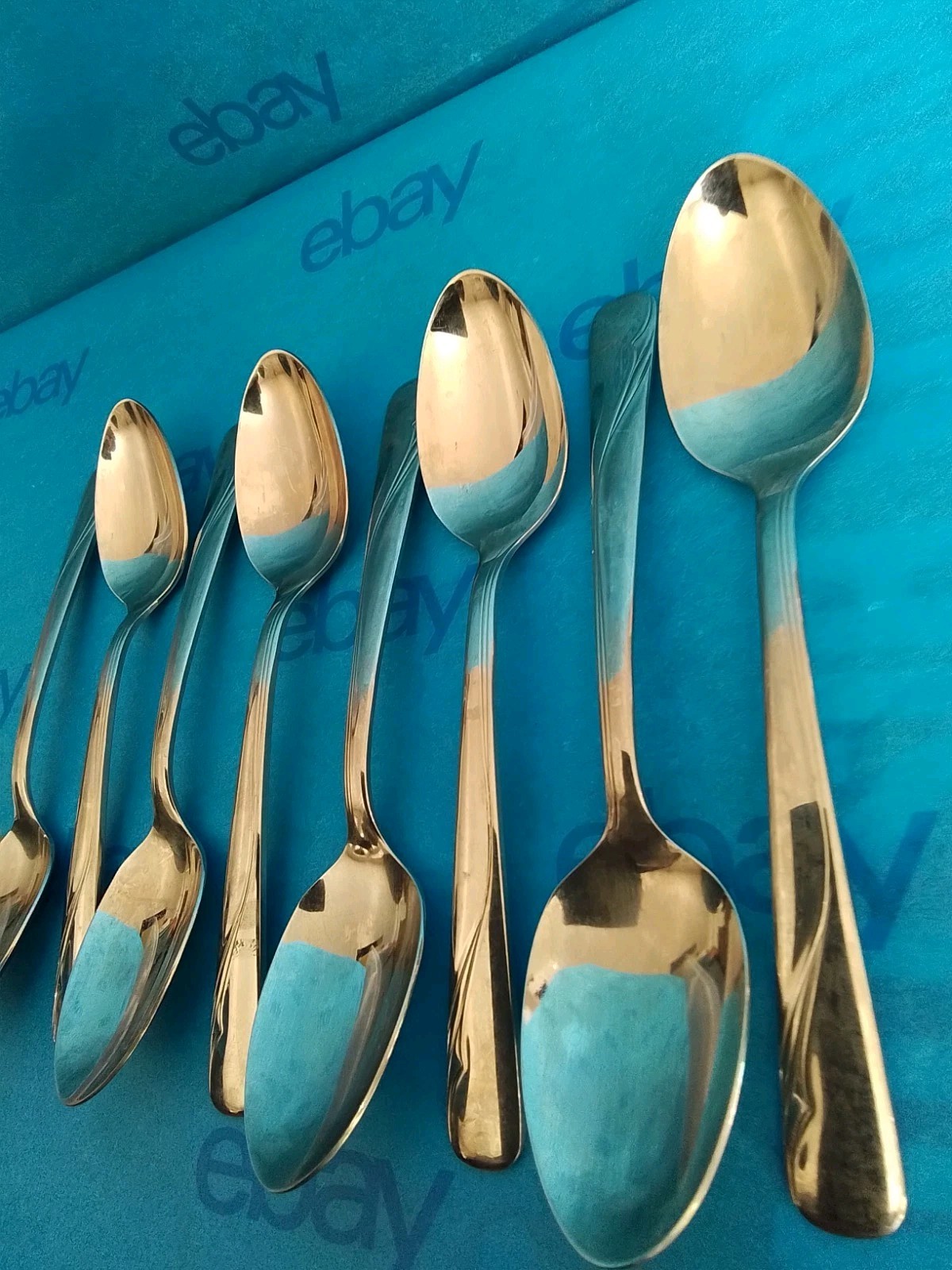 8 Oneida Oceanic Stainless Flatware Teaspoons, Glossy, Vintage, VGUC