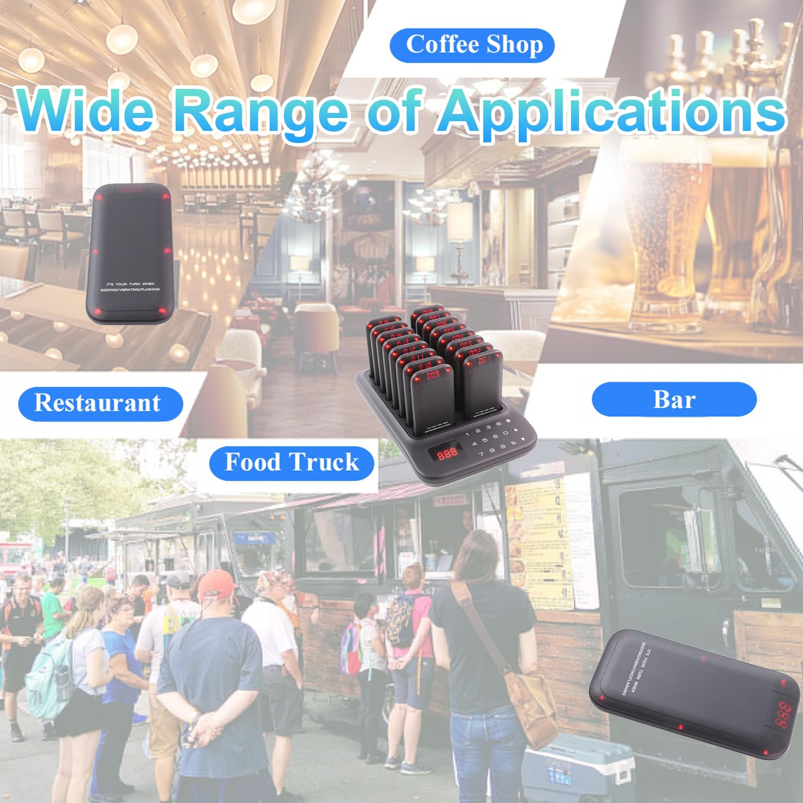** NEW Wireless Restaurant Pager System | 16 LED Pagers | Buzzer and Vibration