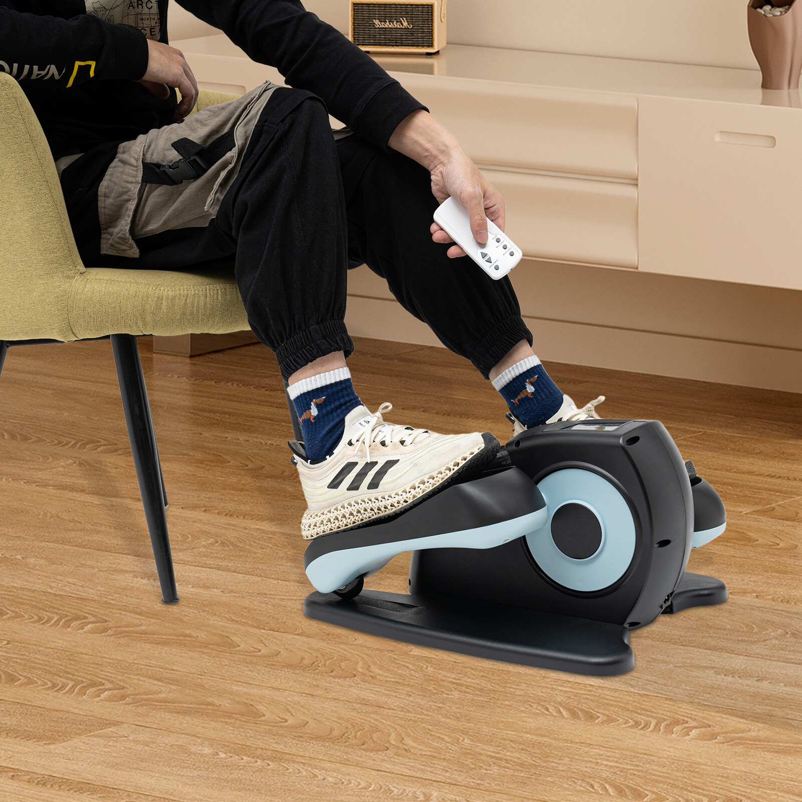 Motorized Under-Desk Elliptical Trainer With Remote & LCD Display Blue