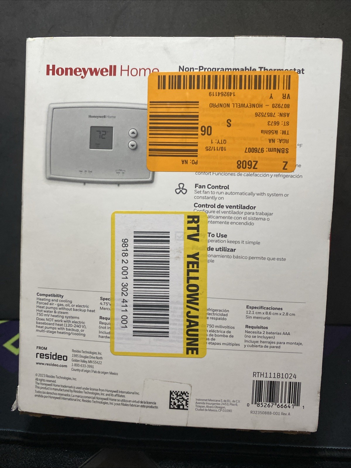 Honeywell Home Electronic Non-Programmable Thermostat Model #RTH111B1024 D1