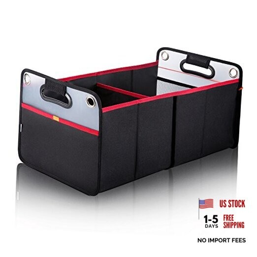 Car Trunk Organizer, Collapsible Auto Trunk X-Large Rectangular Black/Red