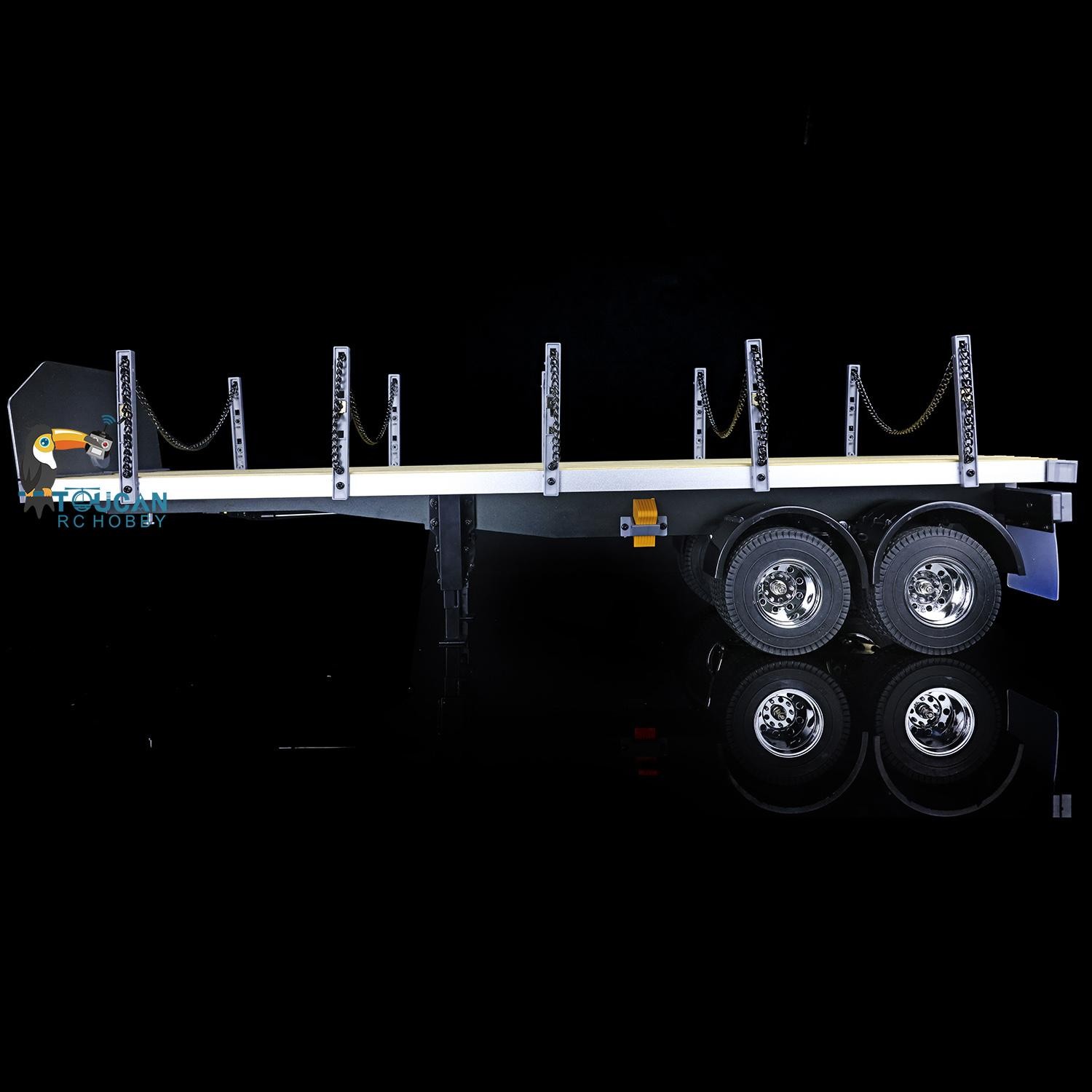 US Stock TOUCANRC 1:14 2Axle RC Tractor Flat Bed Lorry Trailer Post Chain 140406