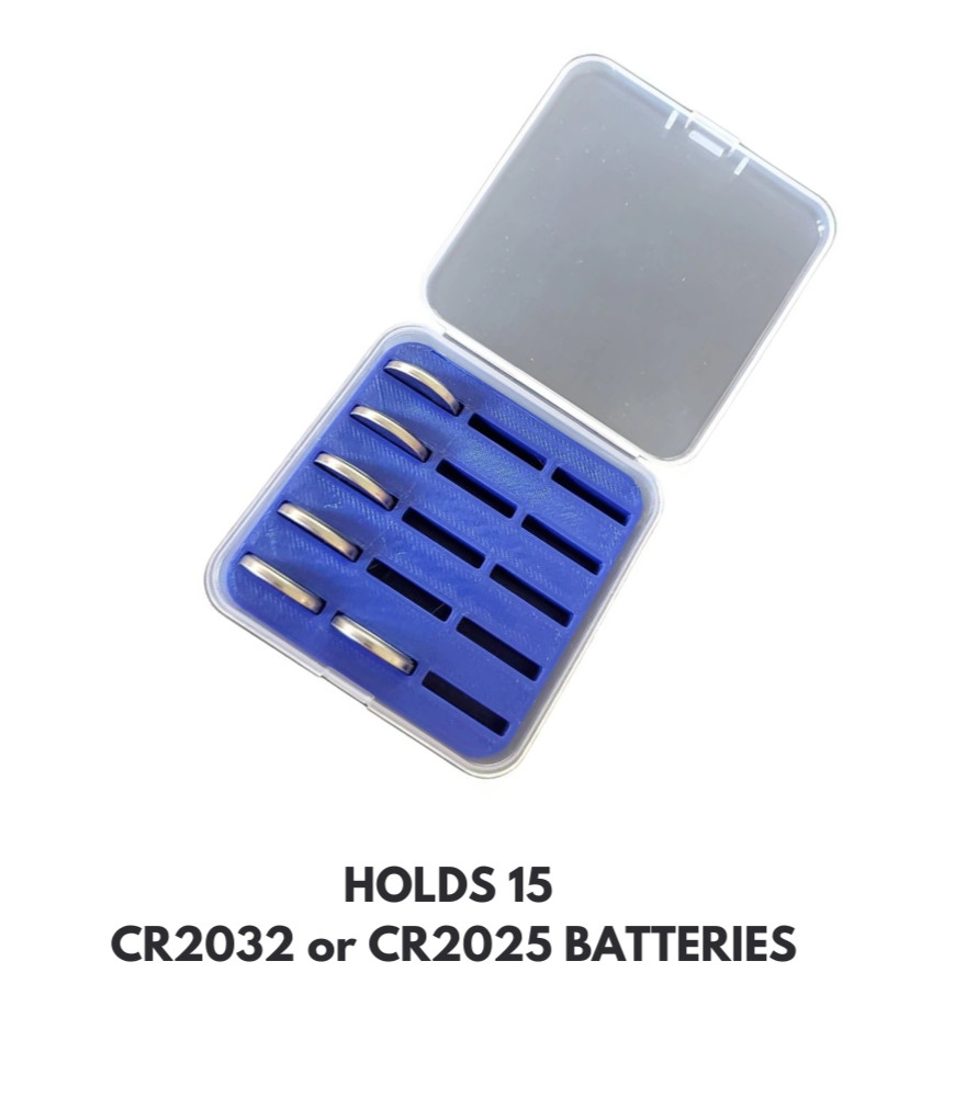 CR2032 or CR2025 Button Battery Case Holder Organizer Storage HOLDS 15 BATTERIES