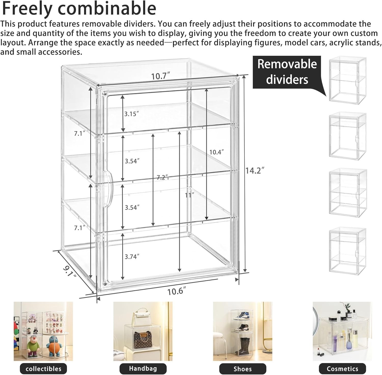 Clear Acrylic Display Case for Figures, 4 Layer Adjustable Acrylic Boxes for Dis