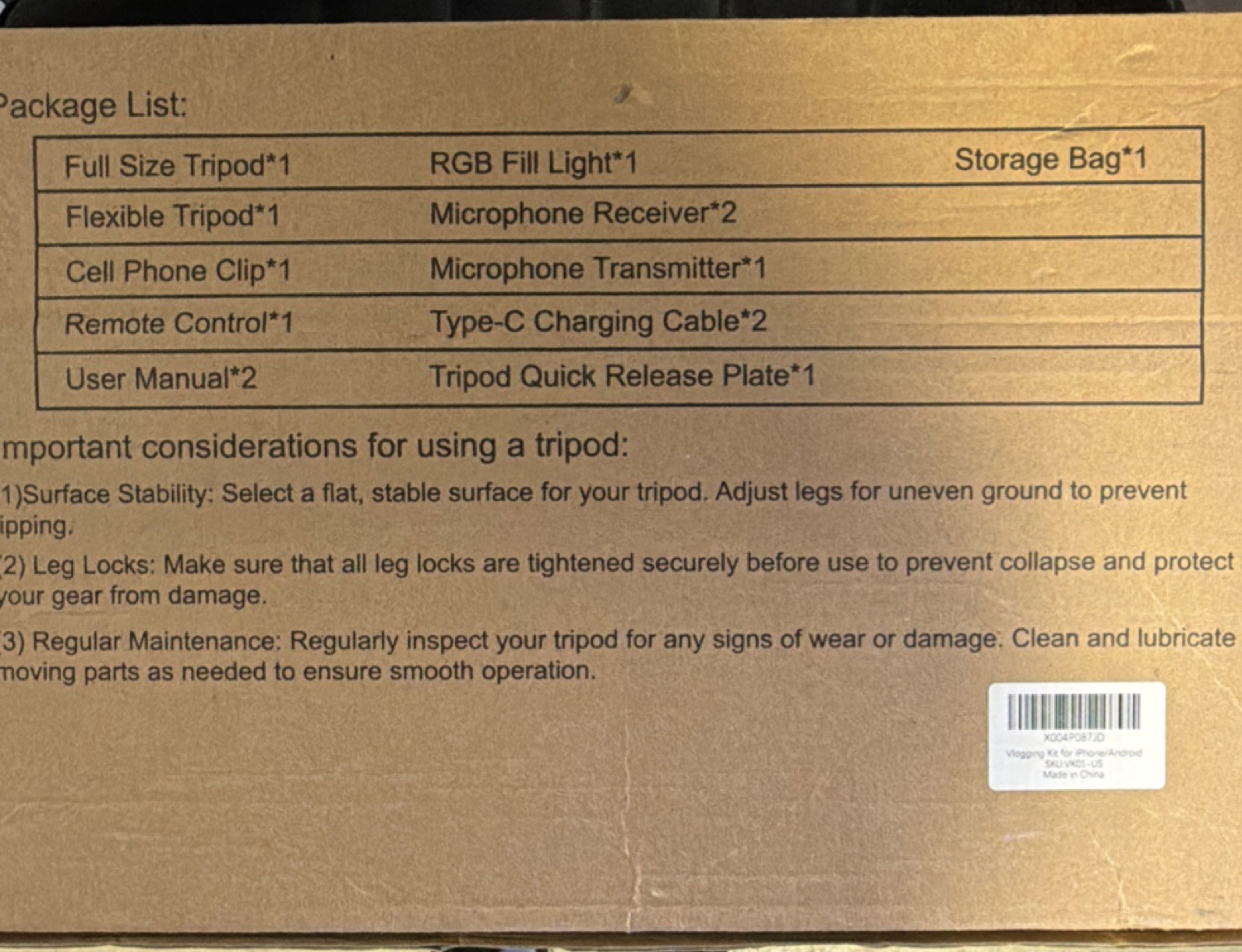 Vlogging Kit Tripod Flexible Legs RGB Light Remote Control Camera Smartphone 2D