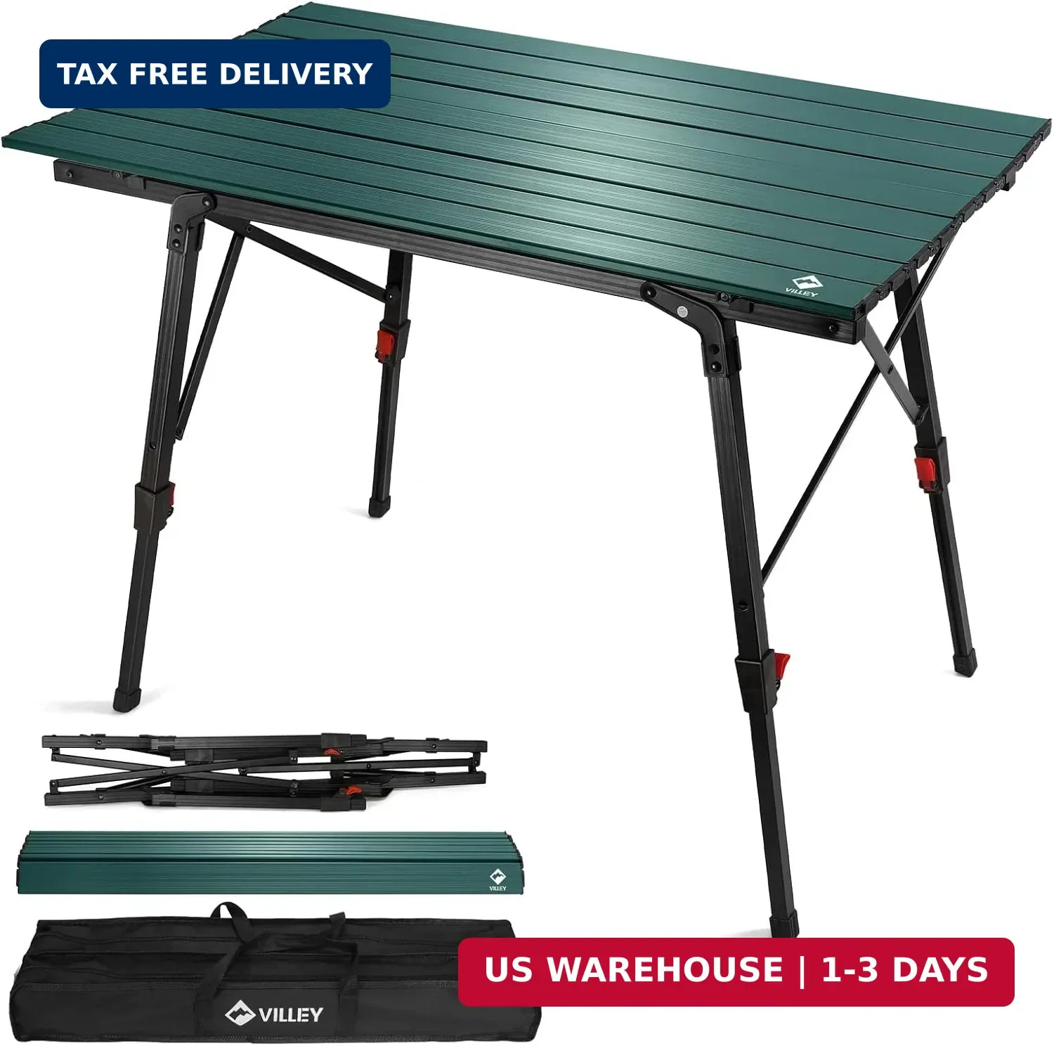 Portable Camping Table with Adjustable Legs, Lightweight Aluminum Folding