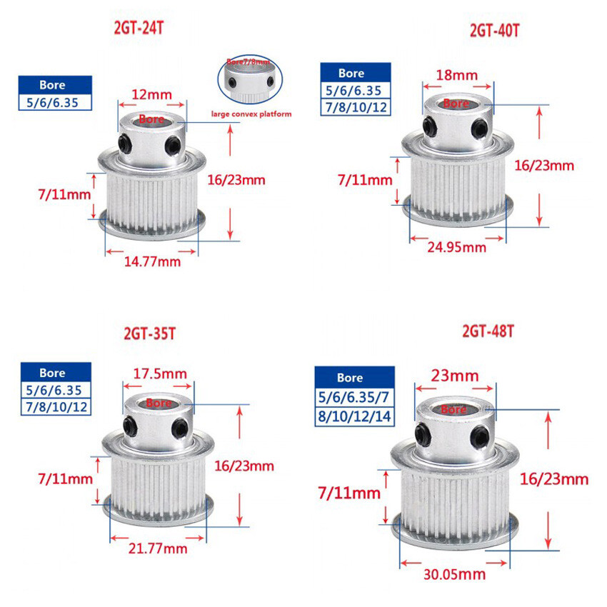 GT2 16-52T Timing Pulley 6/10mm Belt Synchronous Wheel Gear3D Printer Bore4-15mm