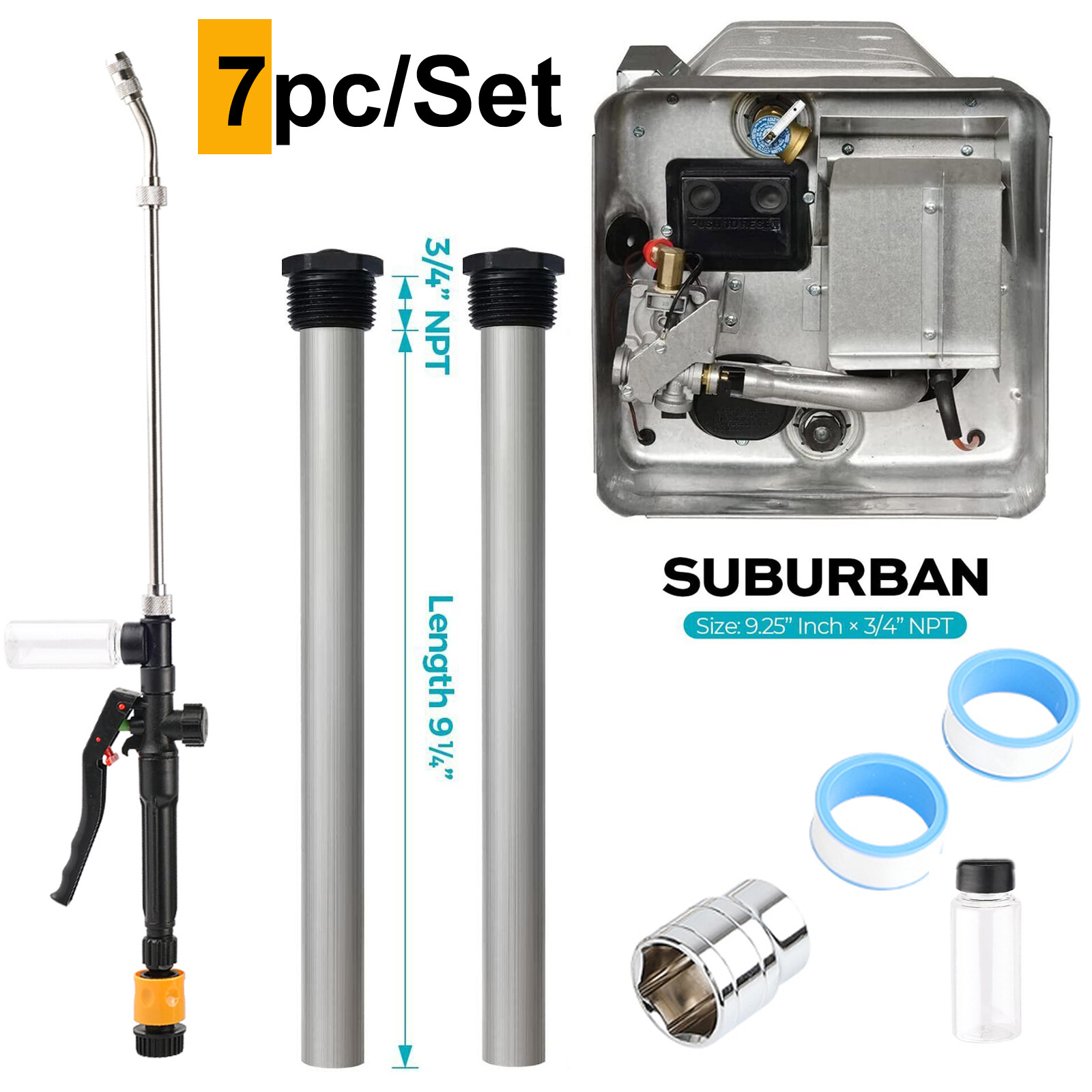 RV Water Heater Magnesium x2 Anode Rod&Flush Wand Tank Rinser For Suburban SET