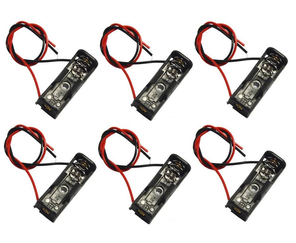 LAMPVPATH (Pack of 6): 12V/23A Battery Case with Leads Wires 23A-6PC, Black