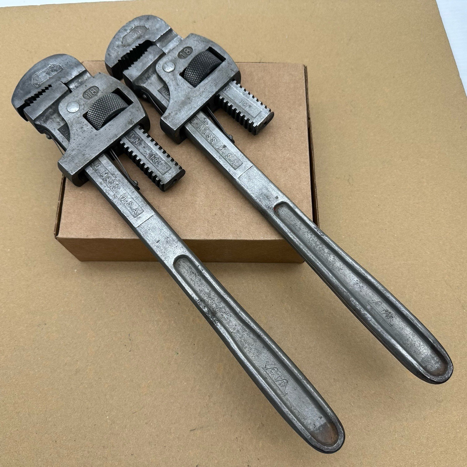 Lot Of 2 Vintage GTD Pipe Wrench 18” Inch Greenfield Tap & Die Made in USA