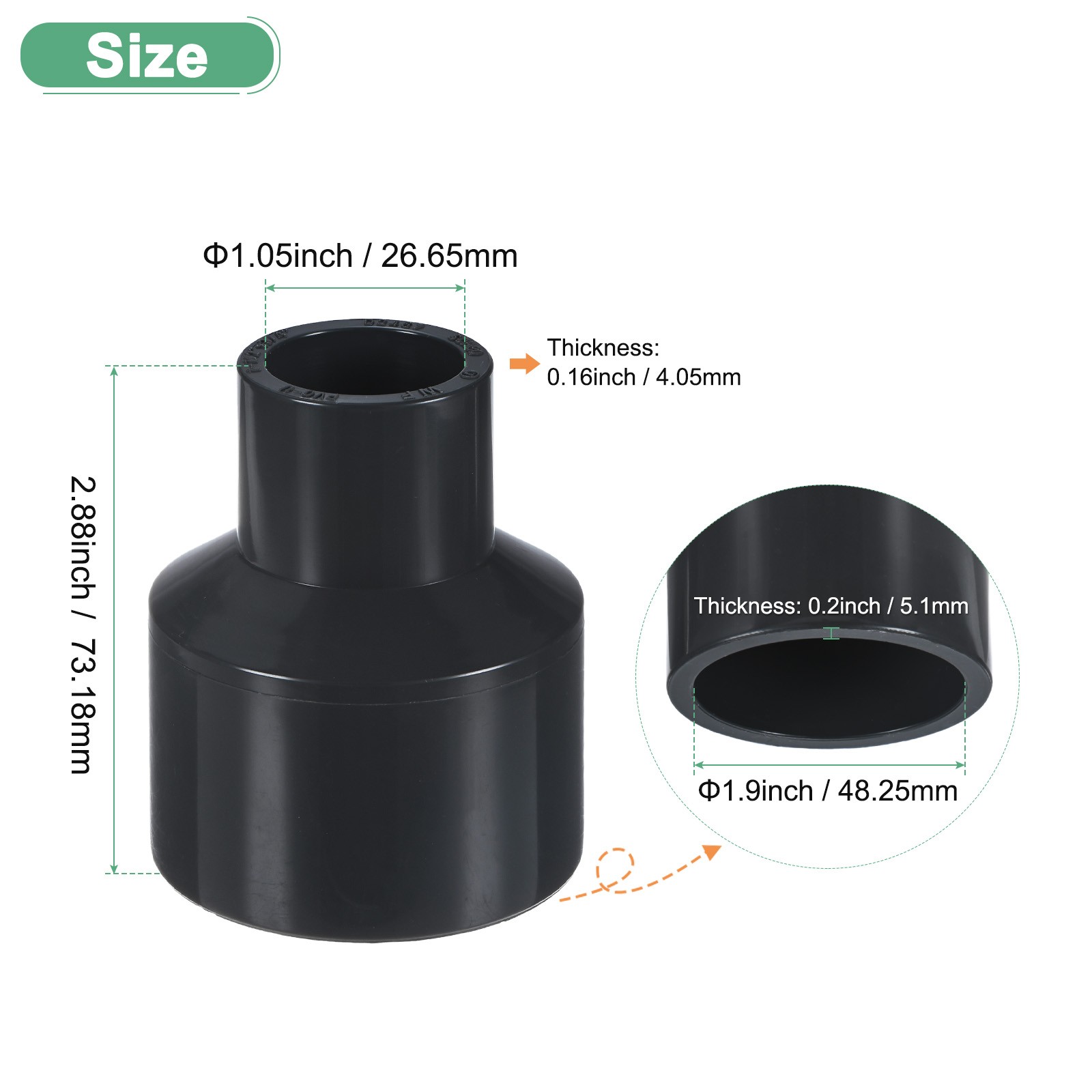 1-Pack UPVC Reducer Pipe Fitting, 1-1/2"*3/4" Reducing Coupling Connector, Grey