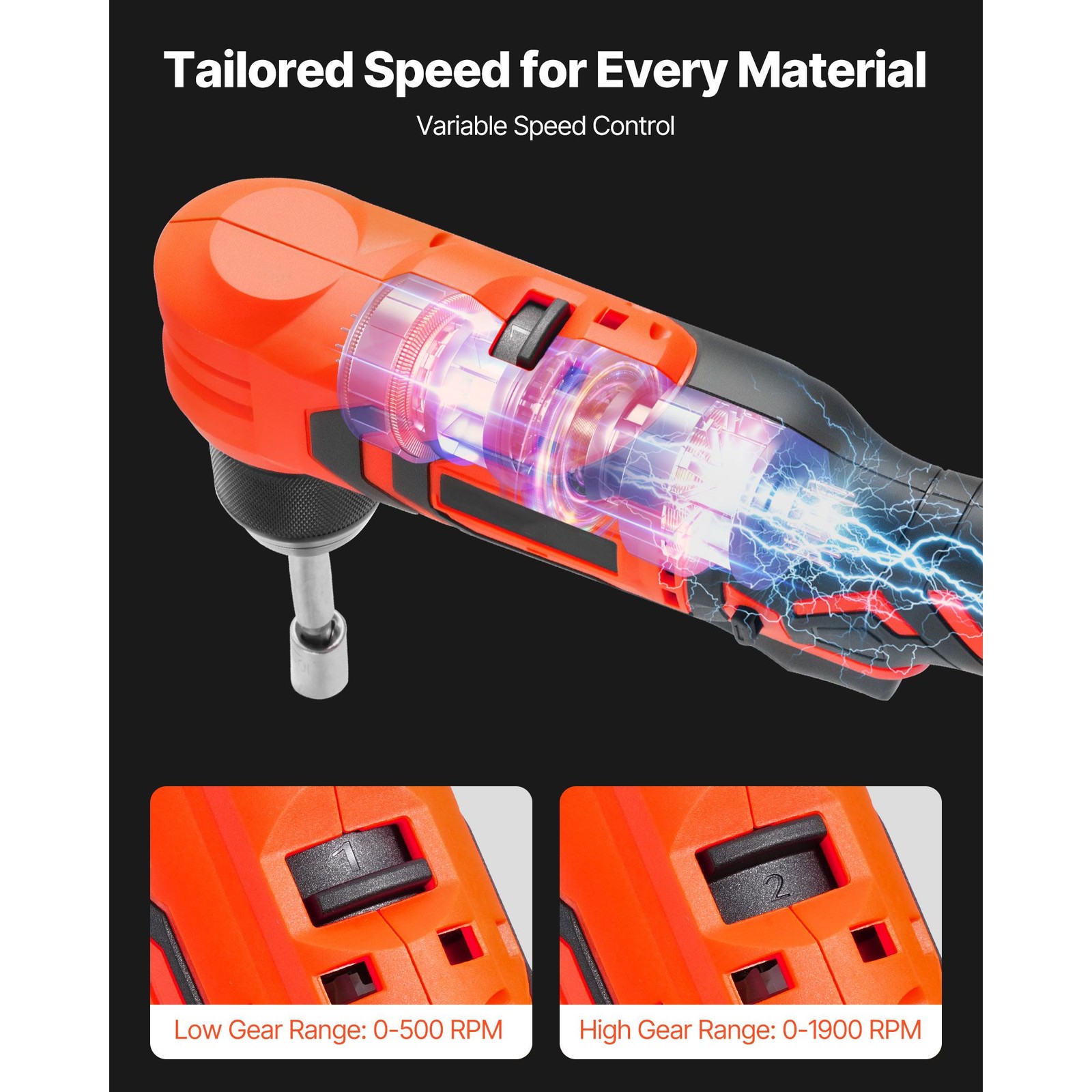 Cordless 3/8" Right Angle Drill, Brushless, 45N·m, LED Light