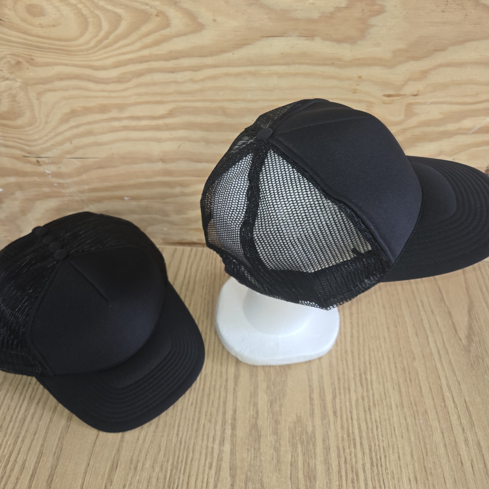 Vintage Blank Nissin Mesh Trucker Hat Adjustable Snapback Black NOS 1 Per