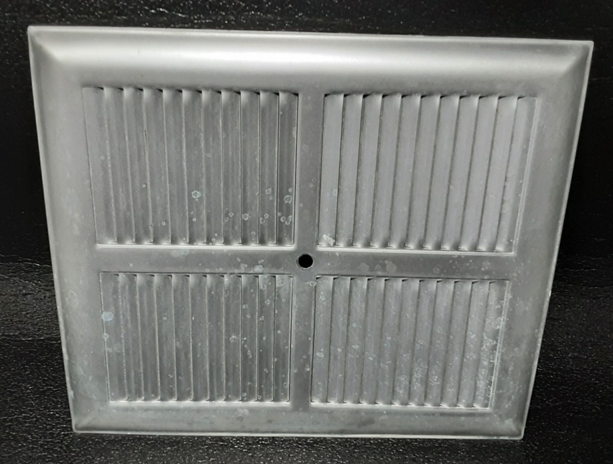 Vintage Louvered Aluminum Exhaust Fan Cover  9" x 10 3/4" Vintage Center Hole