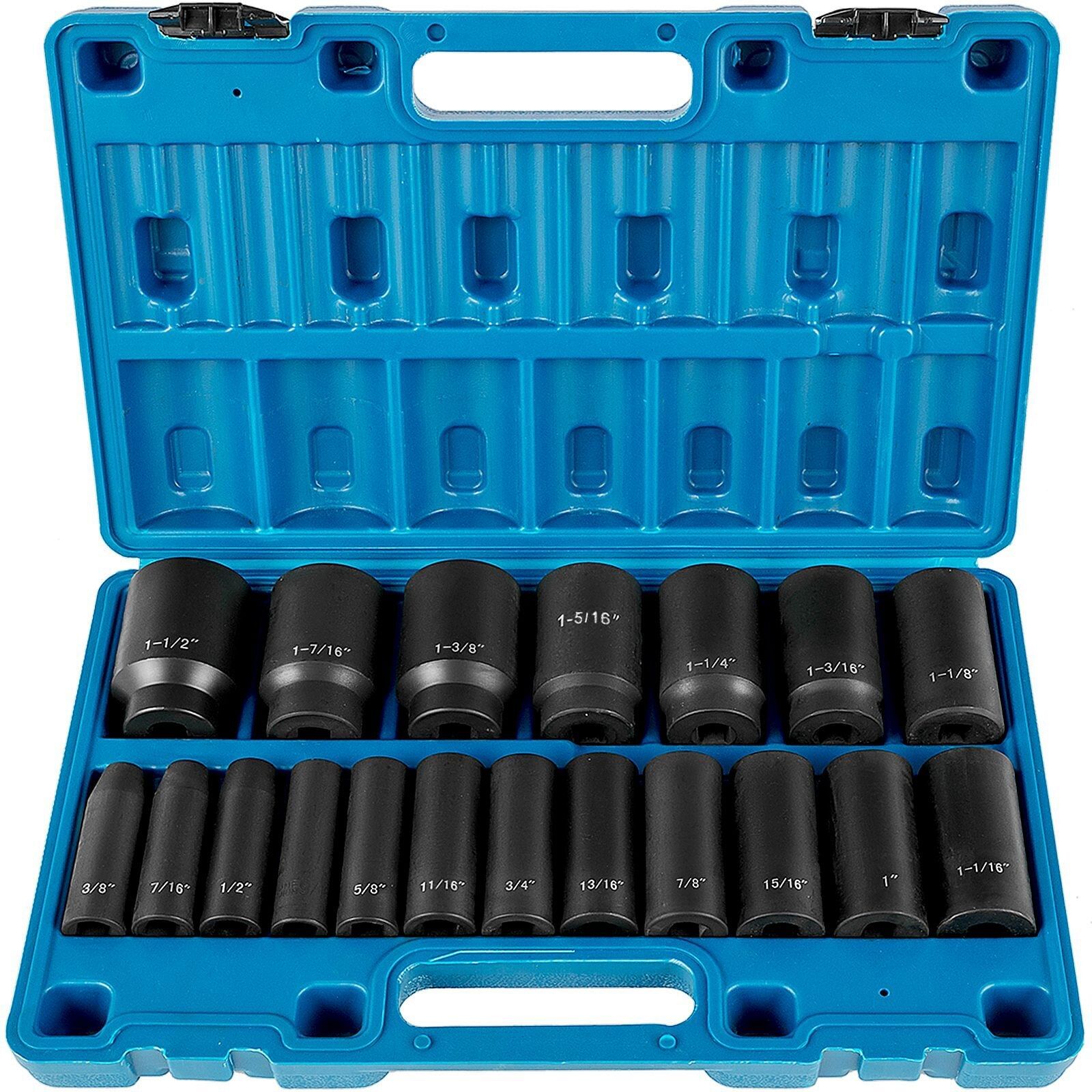 VEVOR Impact Socket Set 1/2 Inches 19 Piece Impact Sockets, Deep Socket, 6-Point