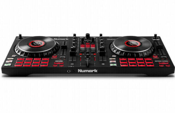 Numark Mixtrack Platinum FX 4-Deck DJ Controller+ProX T-LPS600B Laptop Stand RED
