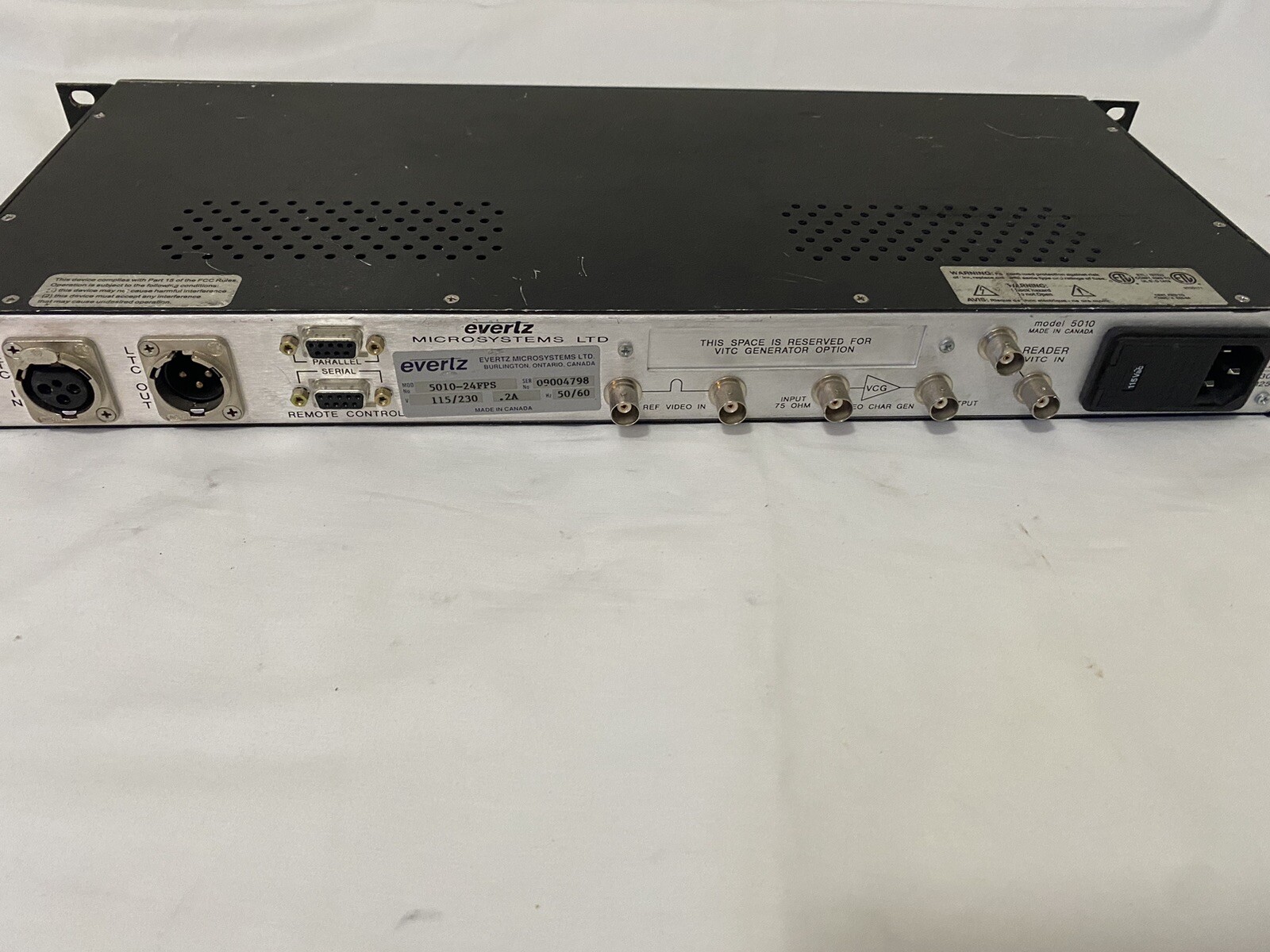 Evertz 5010-24Fps Time Code Master Generator/Reader Console