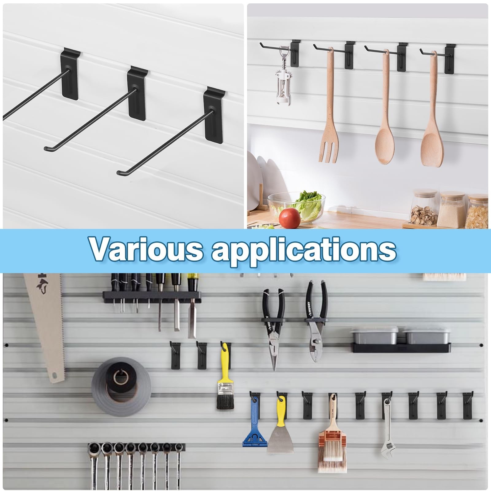 Polmart 8" Heavy Duty Slatwall Panel Hooks, Black (96-Pack, 8-inch) 8 Inch 96