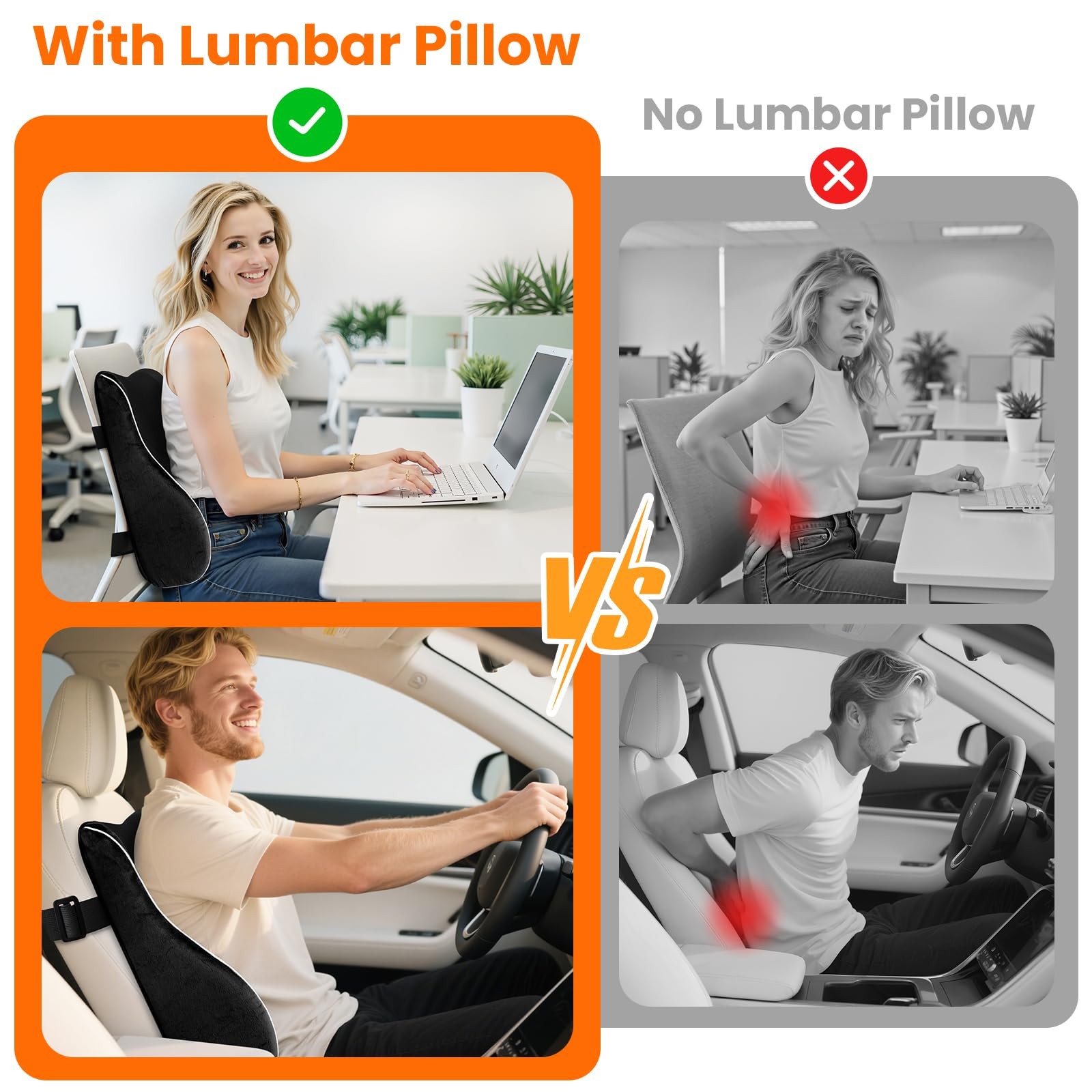 CloudBliss Ergonomic Lumbar Support Pillow – Standard, Pillow-black