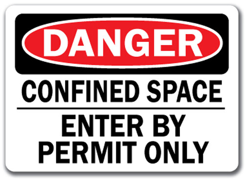 Danger Sign - Confined Space Enter By Permit Only - 10" x 14" OSHA Safety Sign