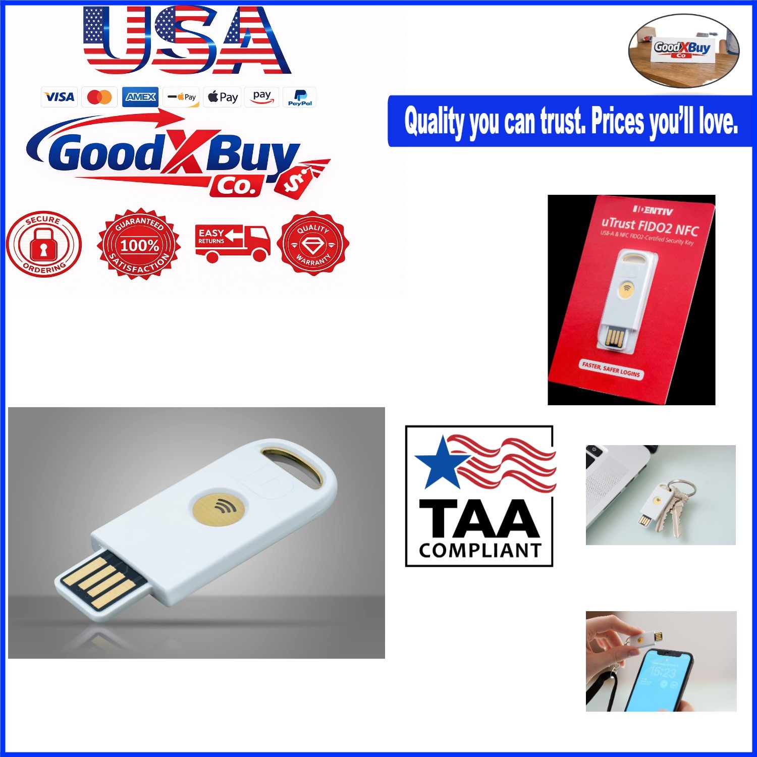 uTrust FIDO2 NFC Security Key USB-A, FIDO U2F, WebAuth, Contactless Login, Wh...