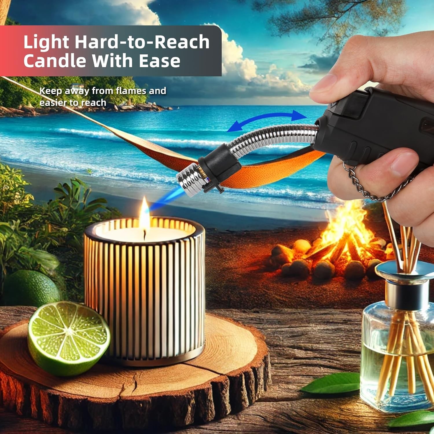 Navpeak Torch Lighter Flexible Wand Telescopic Windproof Jet Flame Orange