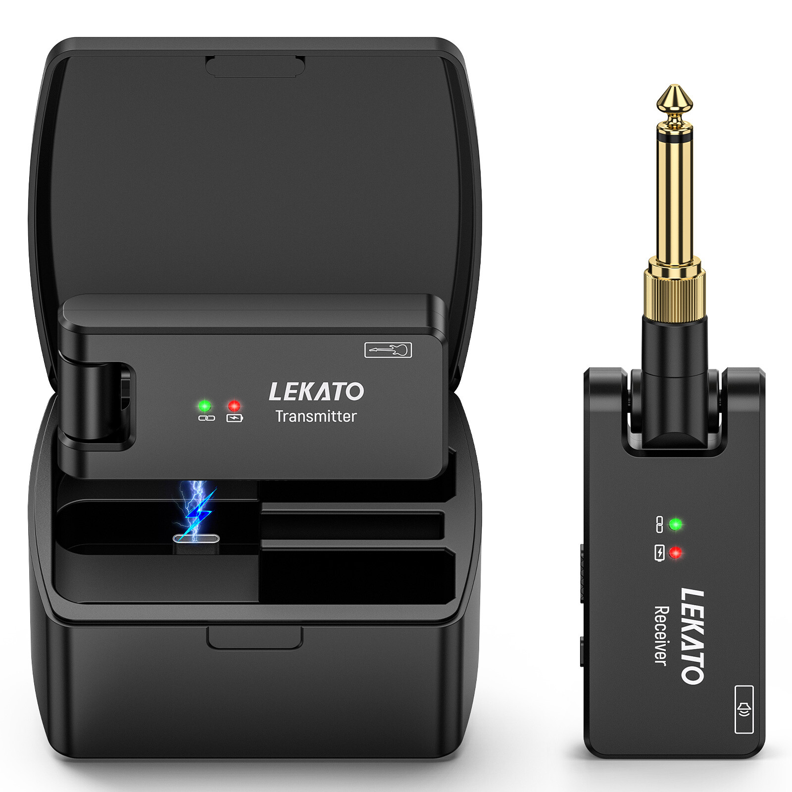 LEKATO 2.4GHz Wireless Electric Guitar System Transmitter Receiver +Charging Box