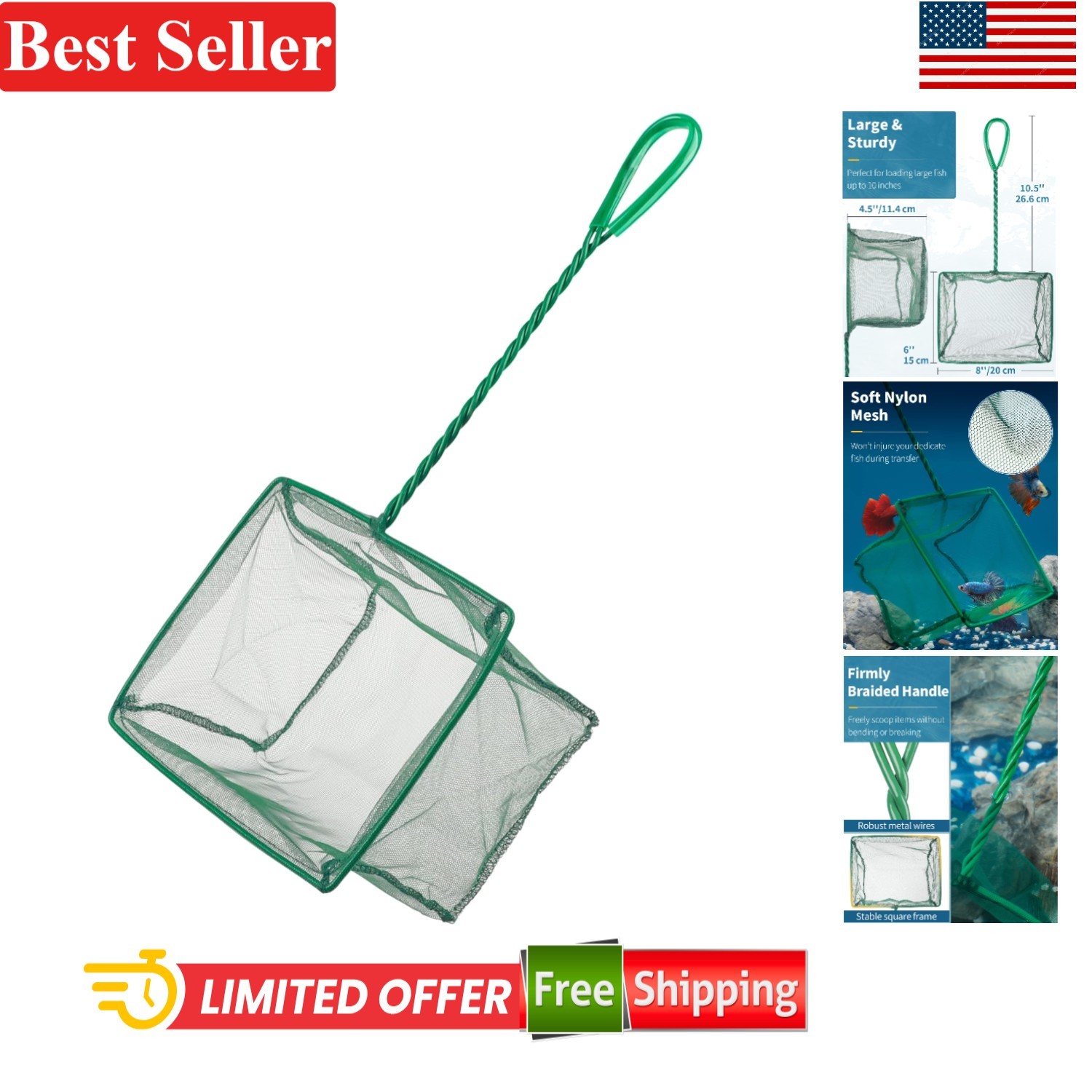 Lightweight 8-Inch Soft Mesh Net with Braided Handle for Easy Debris Skimming