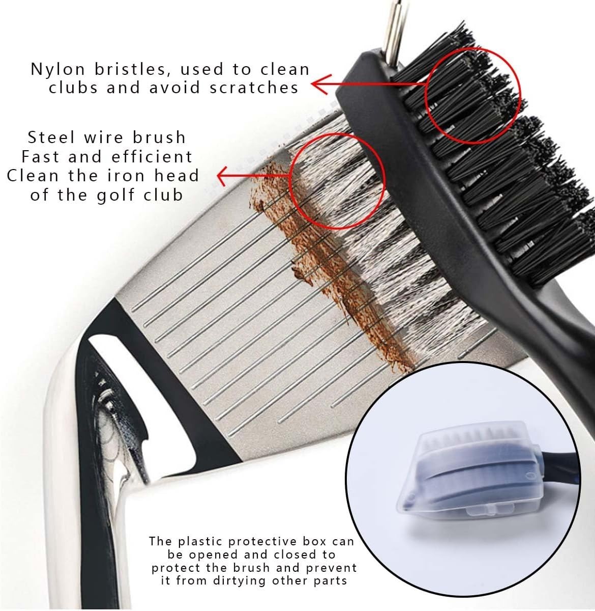 2 PCS Golf Club Brushes & Groove Cleaner 2 Ft Retractable Zipline Carabiner Tool