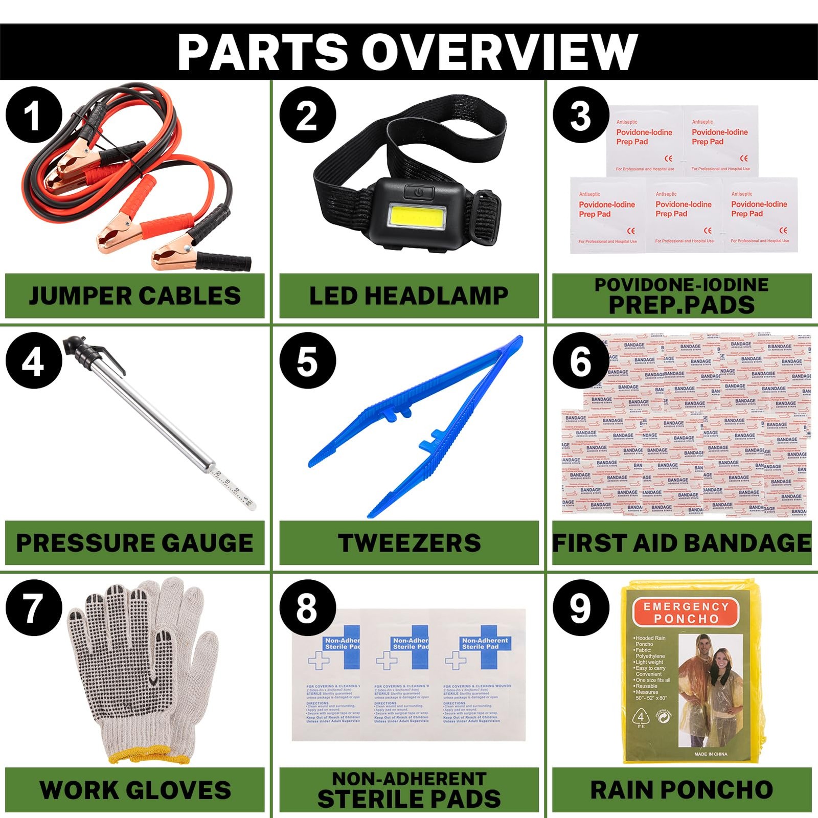 Emergency Car Kit with Jumper Cables, Automotive Safety Gear for Vehicles