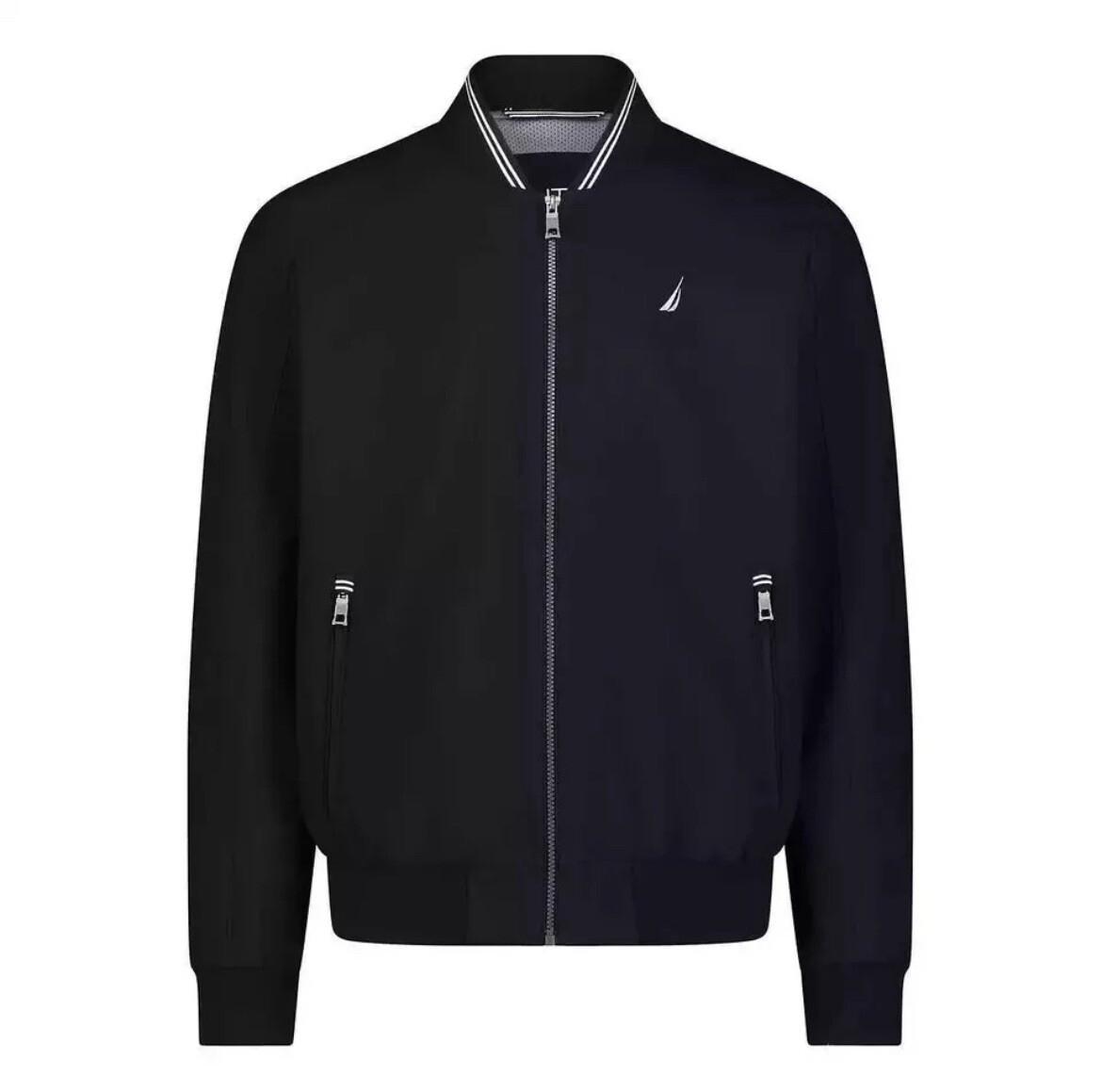 Nautica Men’s Bomber Jacket, Lightweight, Black, Size Med, Stretch Water Resist