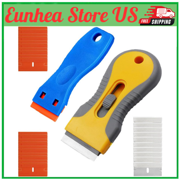 2 Razor Blade Scraper Tool w 20 Plastic Blades & 10 Metal Glass Sticker Cleaning