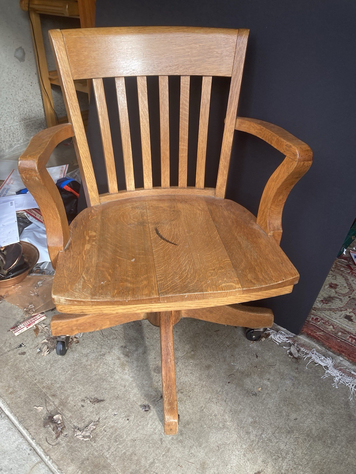 Johnson Chair Co Commerce Antique Vtg Wood Oak Desk Arm Banker Swivel Tilt Wheel