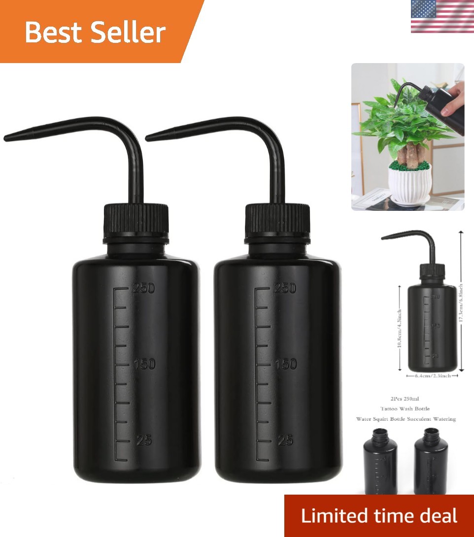 2Pcs Tattoo Wash & Watering Bottle 250ml | 8oz Squirt Black