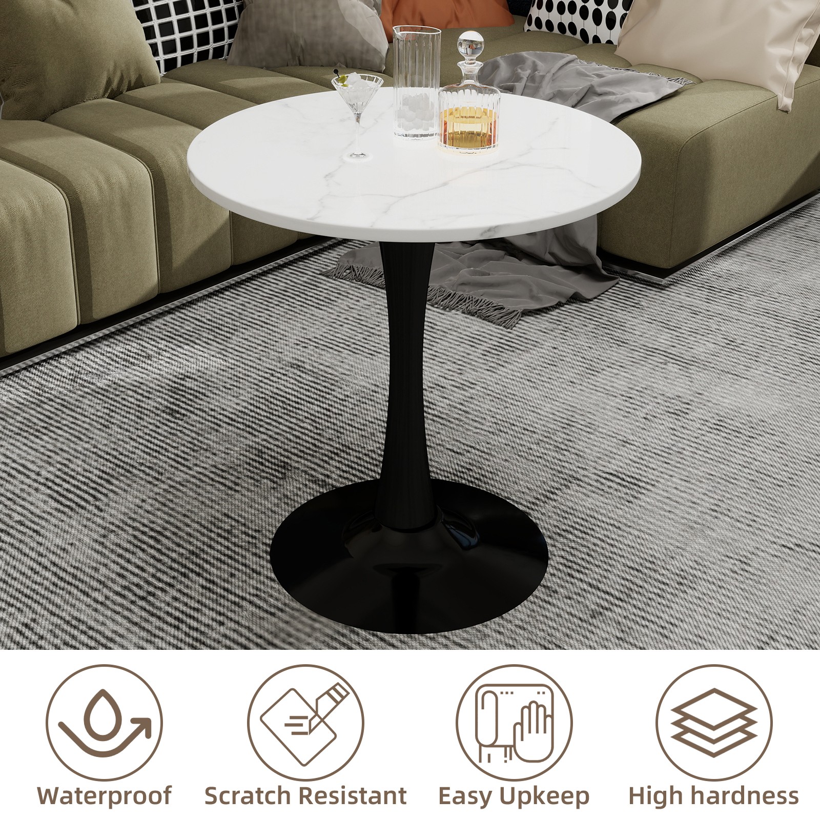 27.6-inch black coffee table, mid-century modern style dining table, accommoda