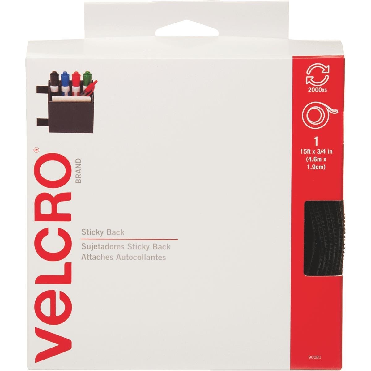 (3 Pack) 5 Yards VELCRO brand Adhesive Backing Hook & Loop Tape - 90081