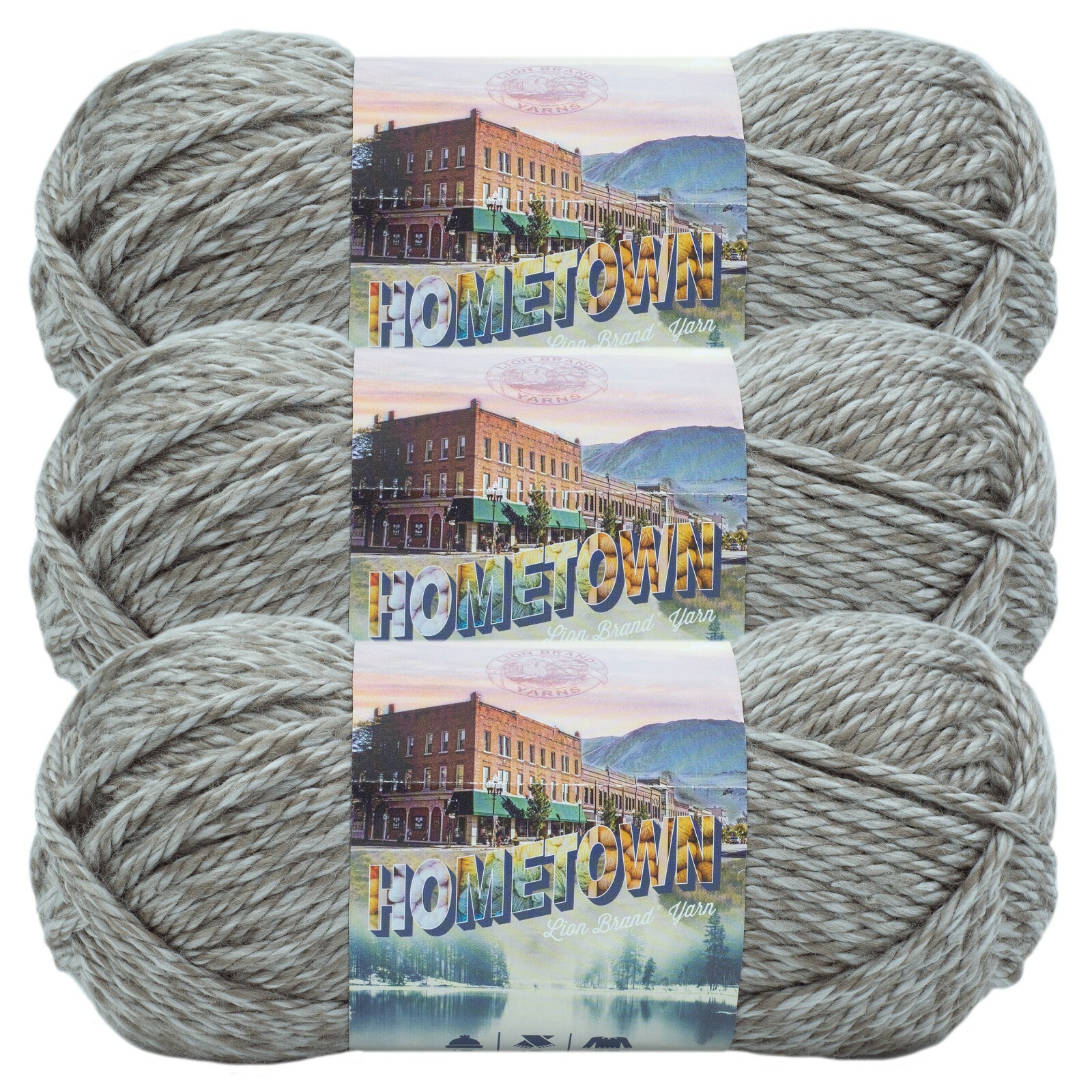 (3 Pack) Lion Brand Yarn 135-239J Hometown Bulky Yarn, Bellefontaine Concrete