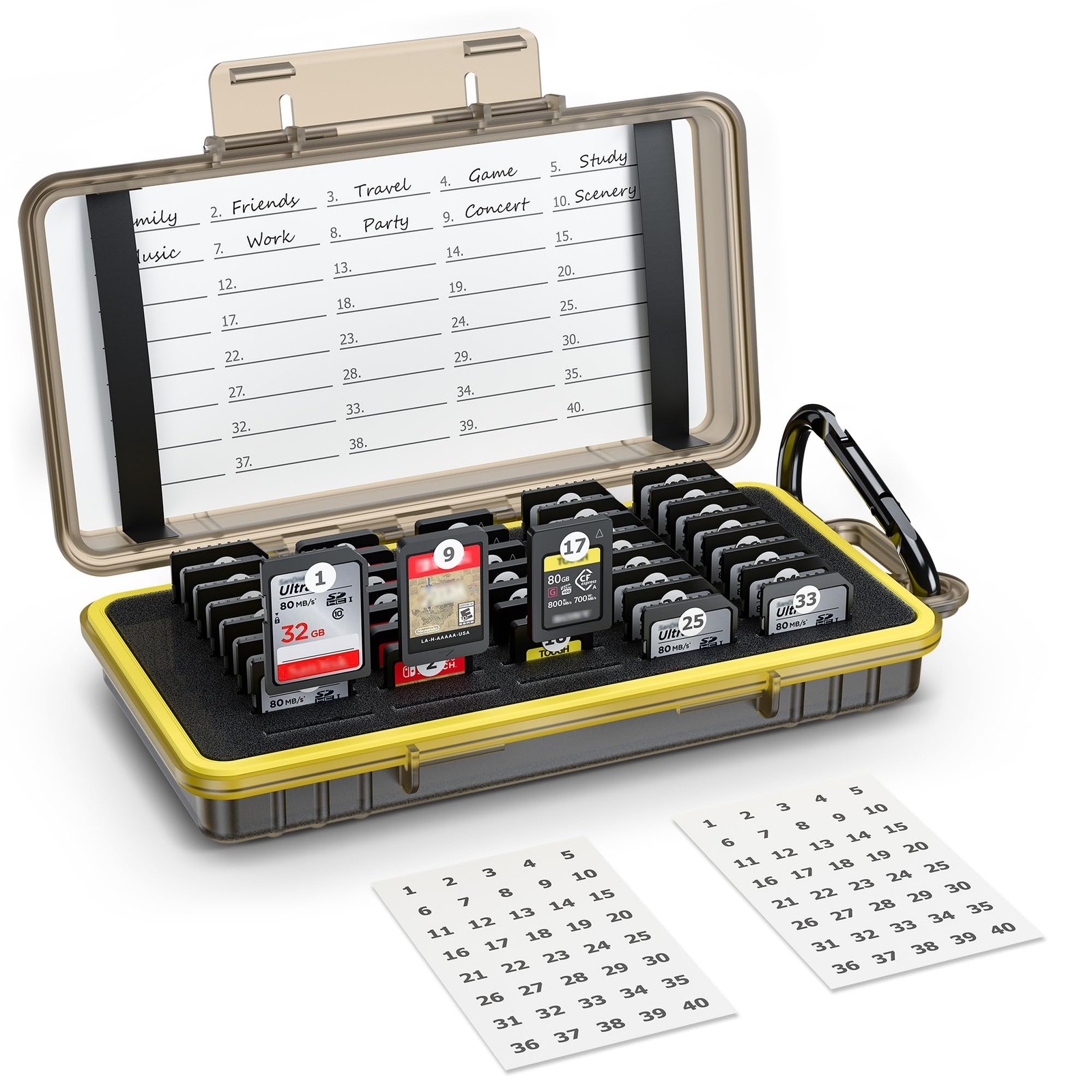 40 Slots Durable Memory Card Case Holder Organizer SD X 40, Yellow