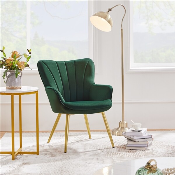 Modern Velvet Accent Chair Barrel Chair High Back and Golden Legs Living Room
