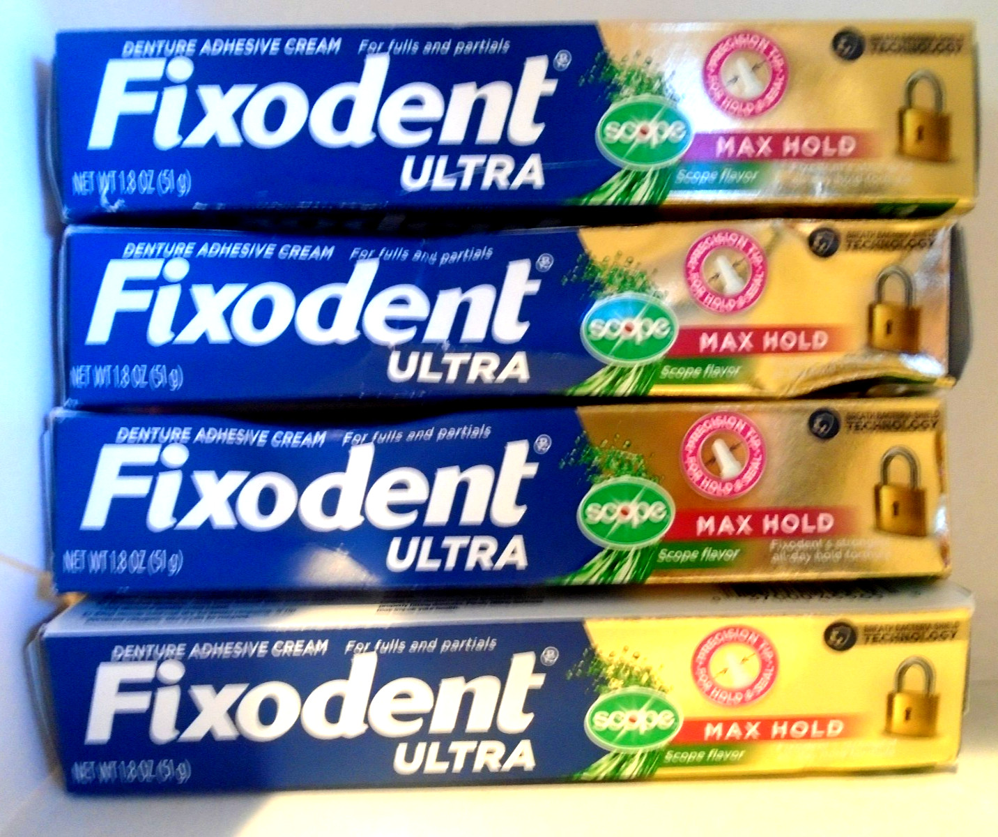 FIXODENT ULTRA MAX HOLD + SCOPE  DENTURE ADHESIVE CREAM 1.8-OZ 4-PACK