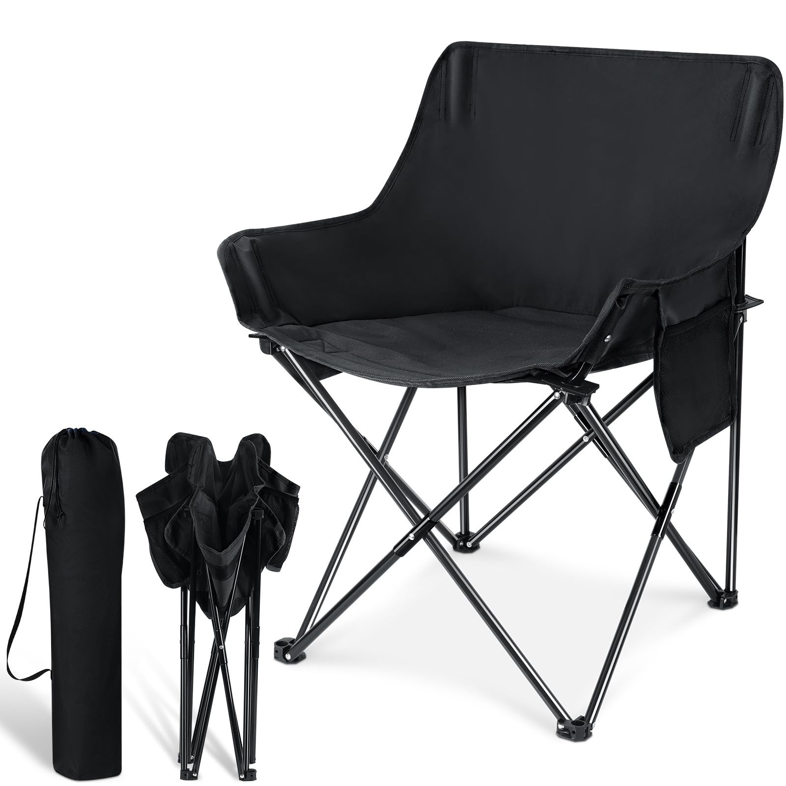 Leonyo Folding Camping Chairs, Portable Outdoor 24.5"W × 19"D × 32"H, Black